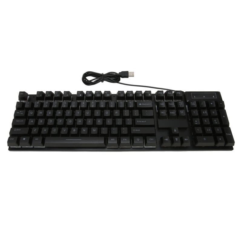 Gaming Keyboard Wired 104 Keys Ergonomic Backlight USB Keyboard for Home Office & Laptop - Black